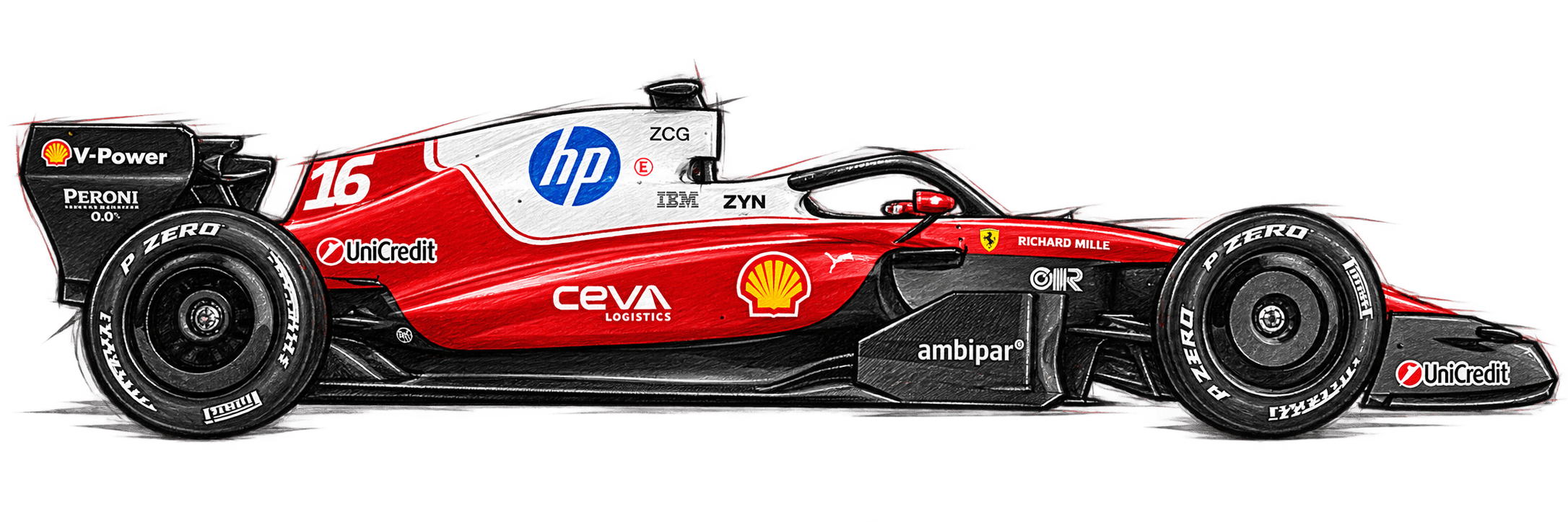Coloured-pencil sketch of the Ferrari 2026 Formula 1 car