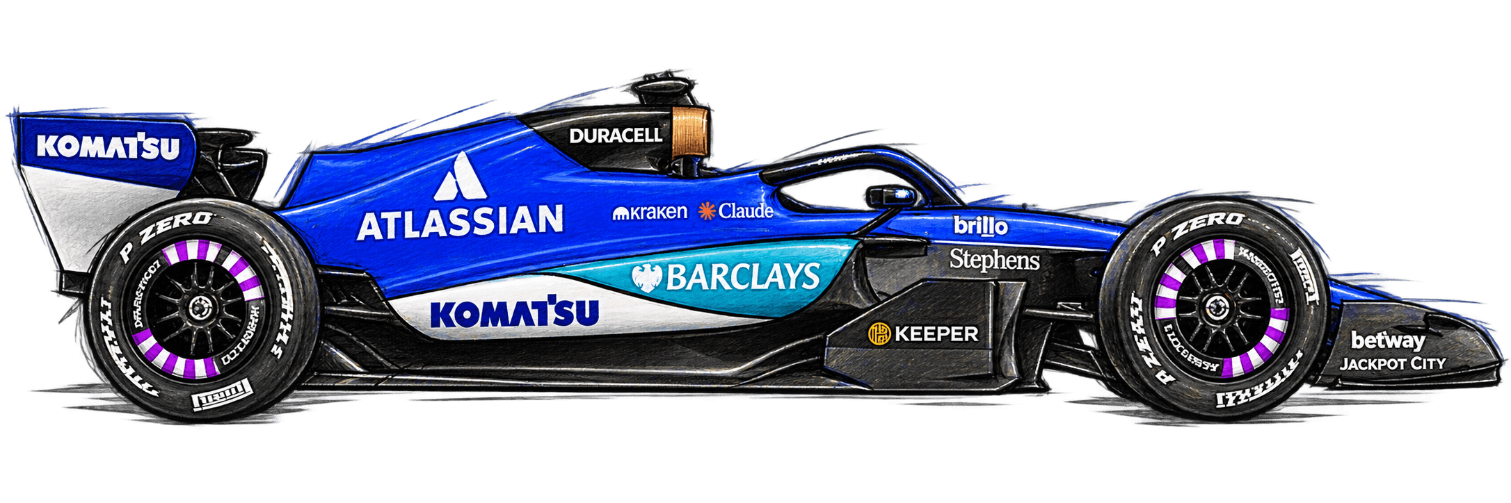 Coloured-pencil sketch of the Williams 2026 Formula 1 car