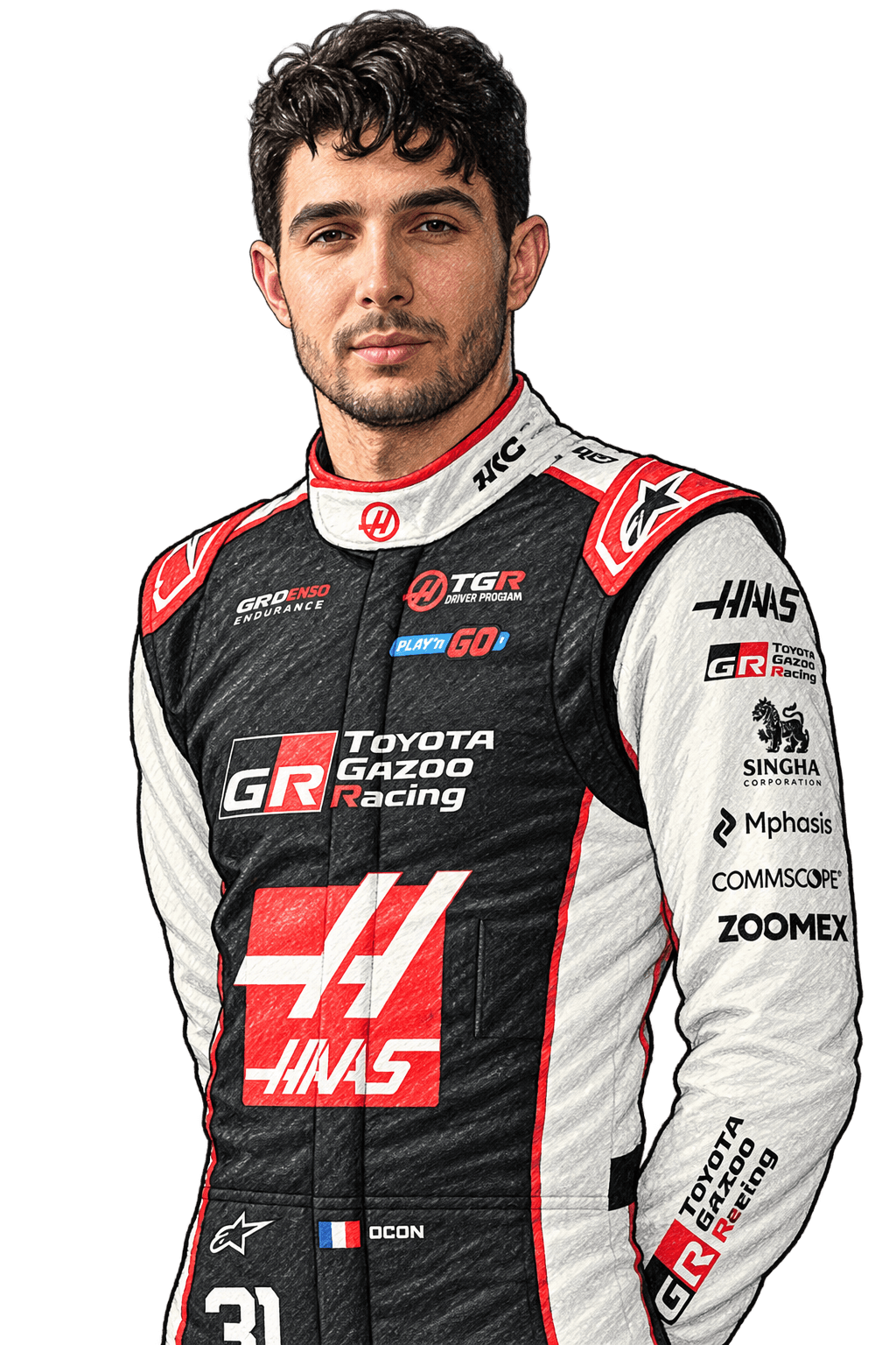 Illustrated portrait of Esteban Ocon
