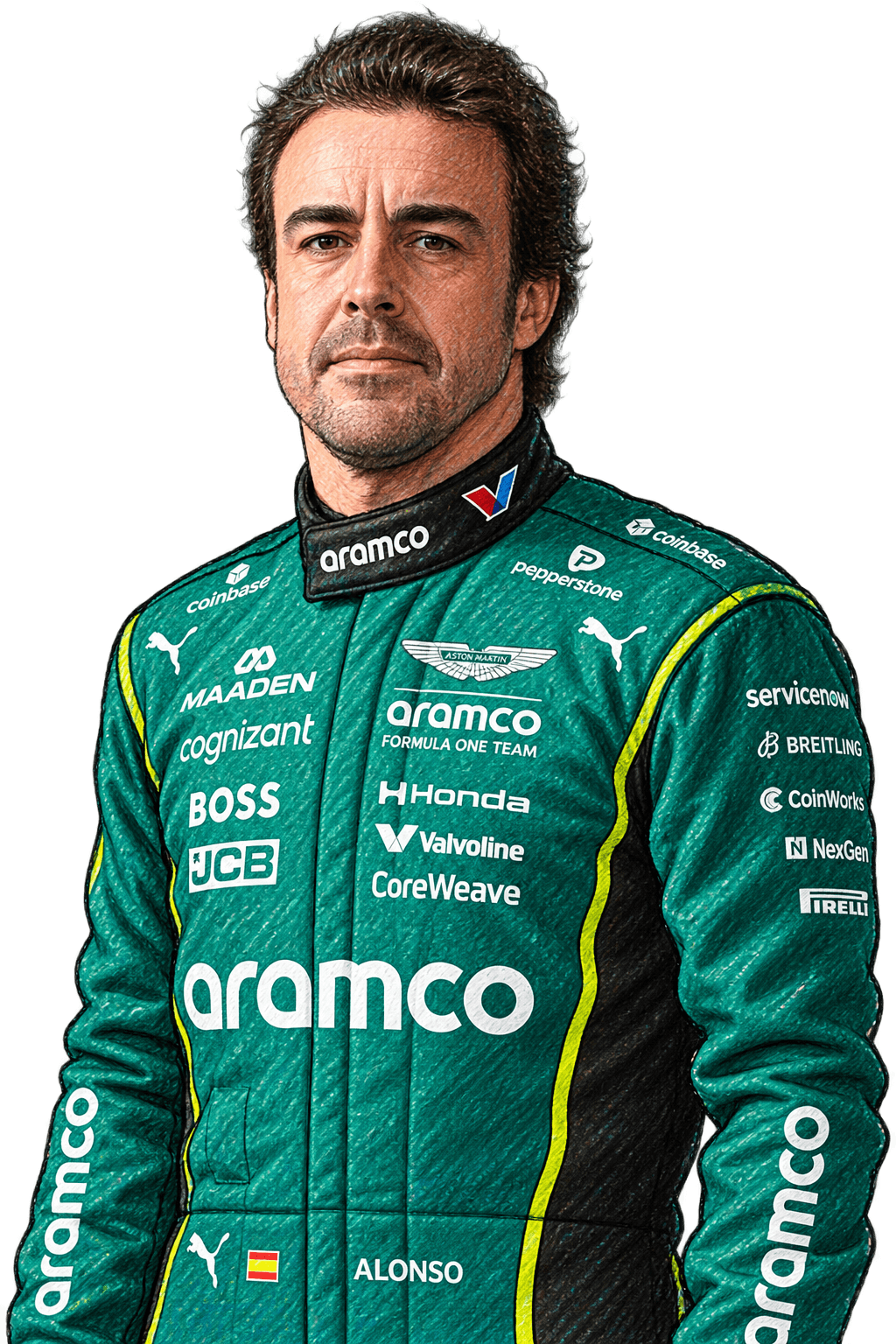 Illustrated portrait of Fernando Alonso