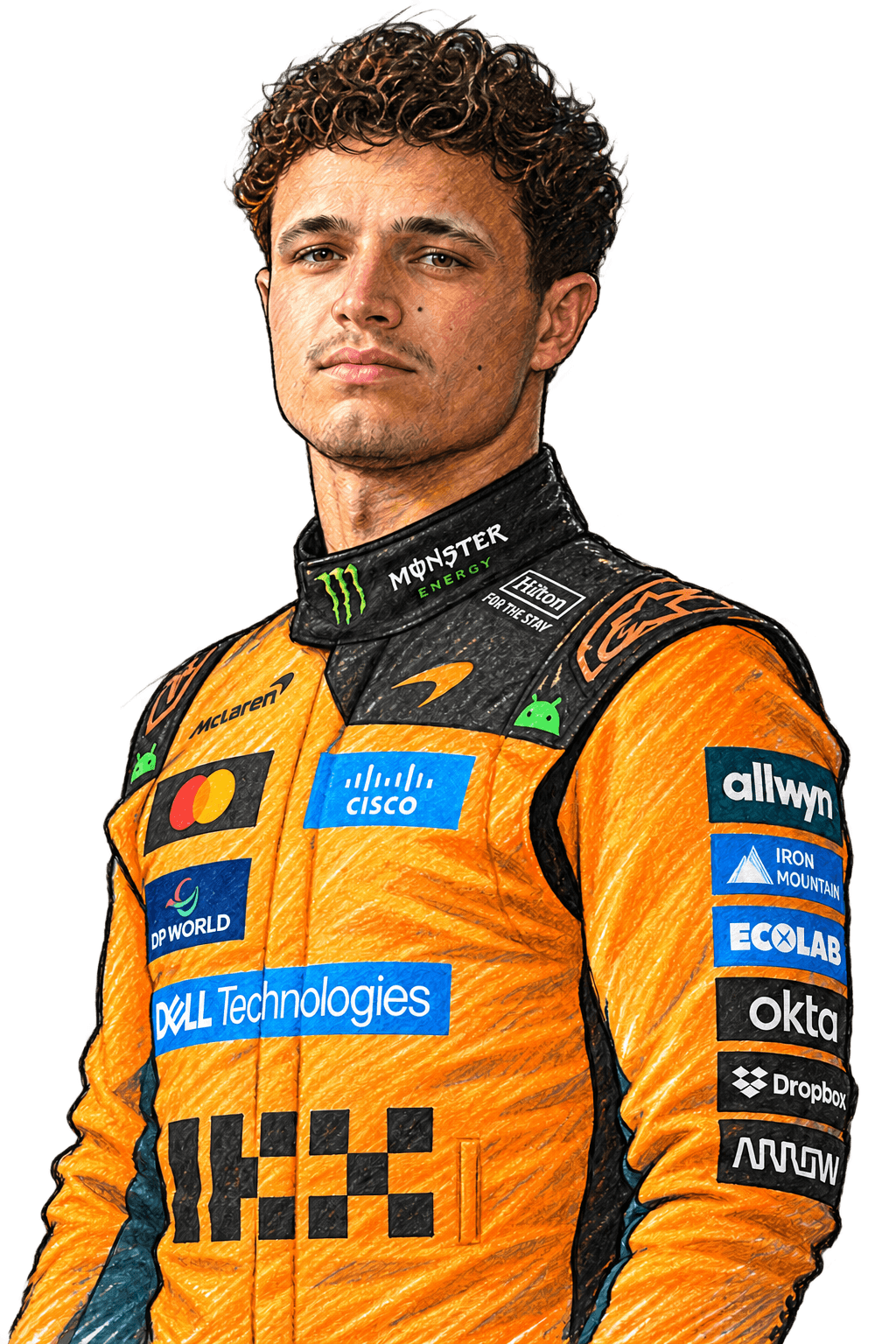 Illustrated portrait of Lando Norris