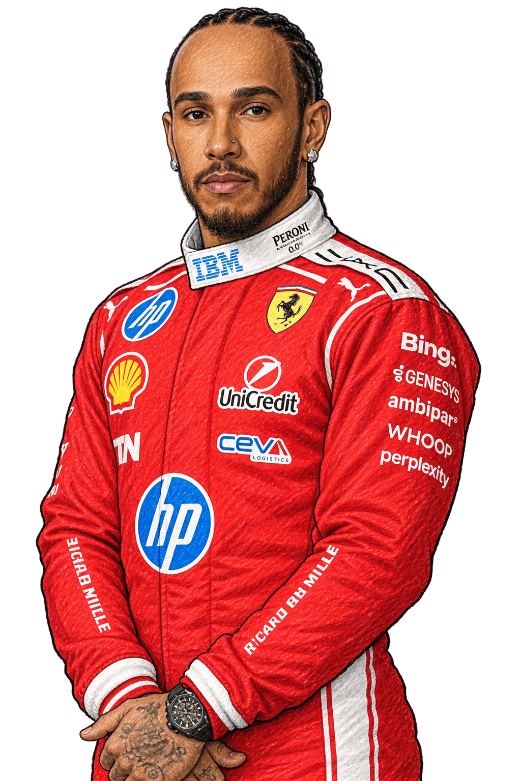 Illustrated portrait of Lewis Hamilton