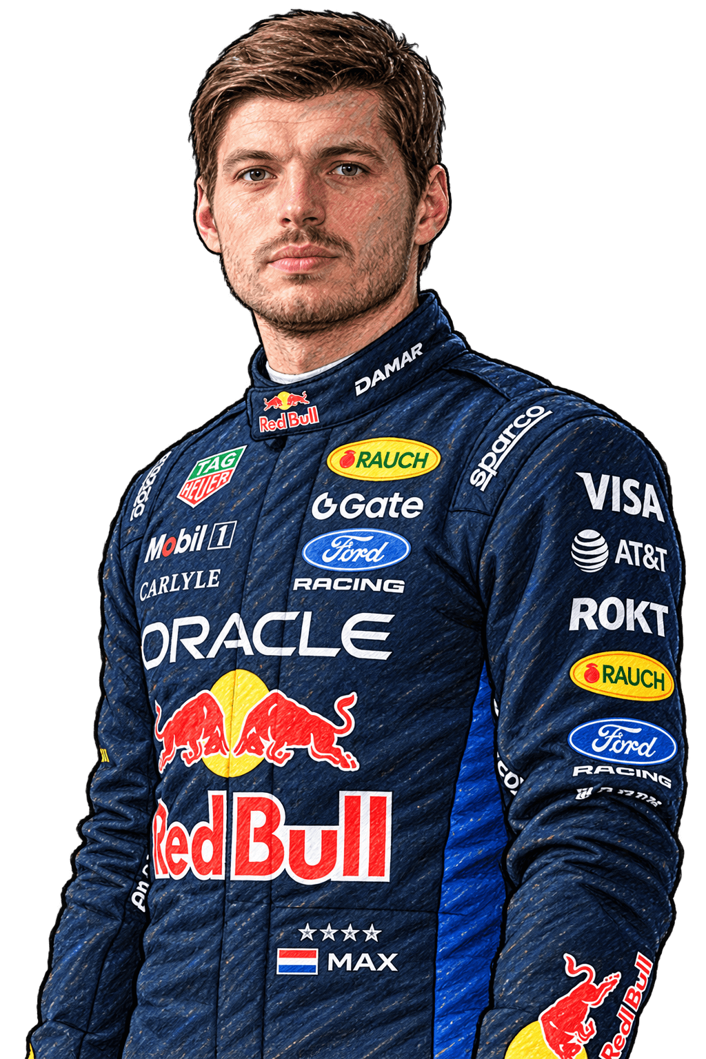 Illustrated portrait of Max Verstappen