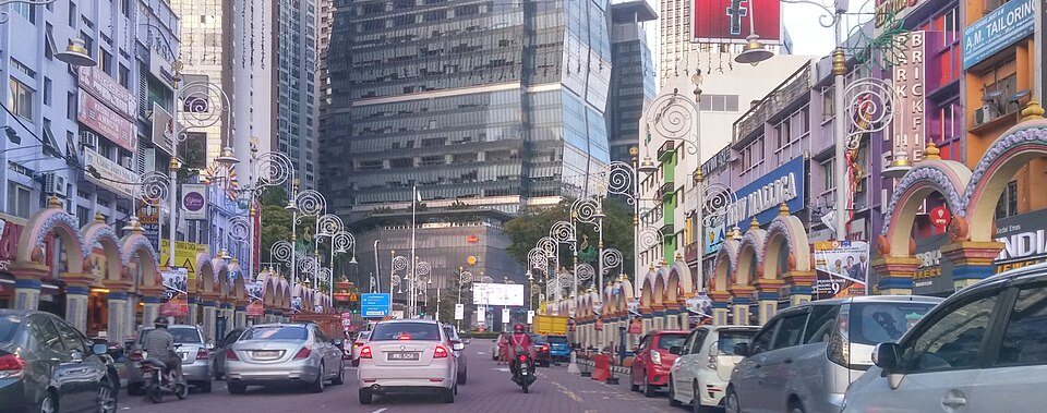 The colourful shopfronts and street arches of Little India, Brickfields.
