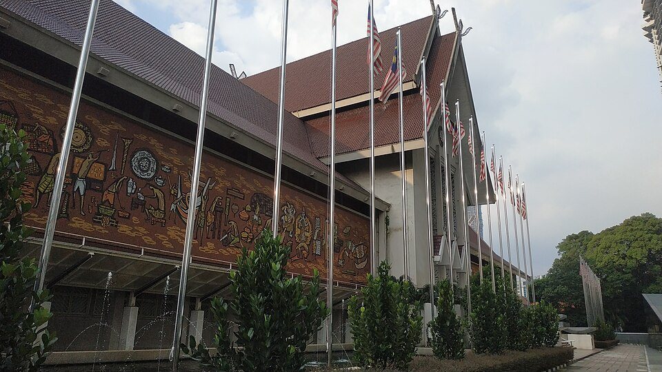 The National Museum’s entrance, roof and exterior mural panels.
